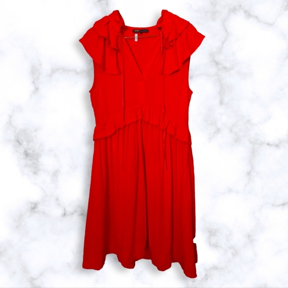 π₯ Host Pick π₯ MAJE Red Rutta Ruffled Crepe Mini Dress - Picture 5 of 16